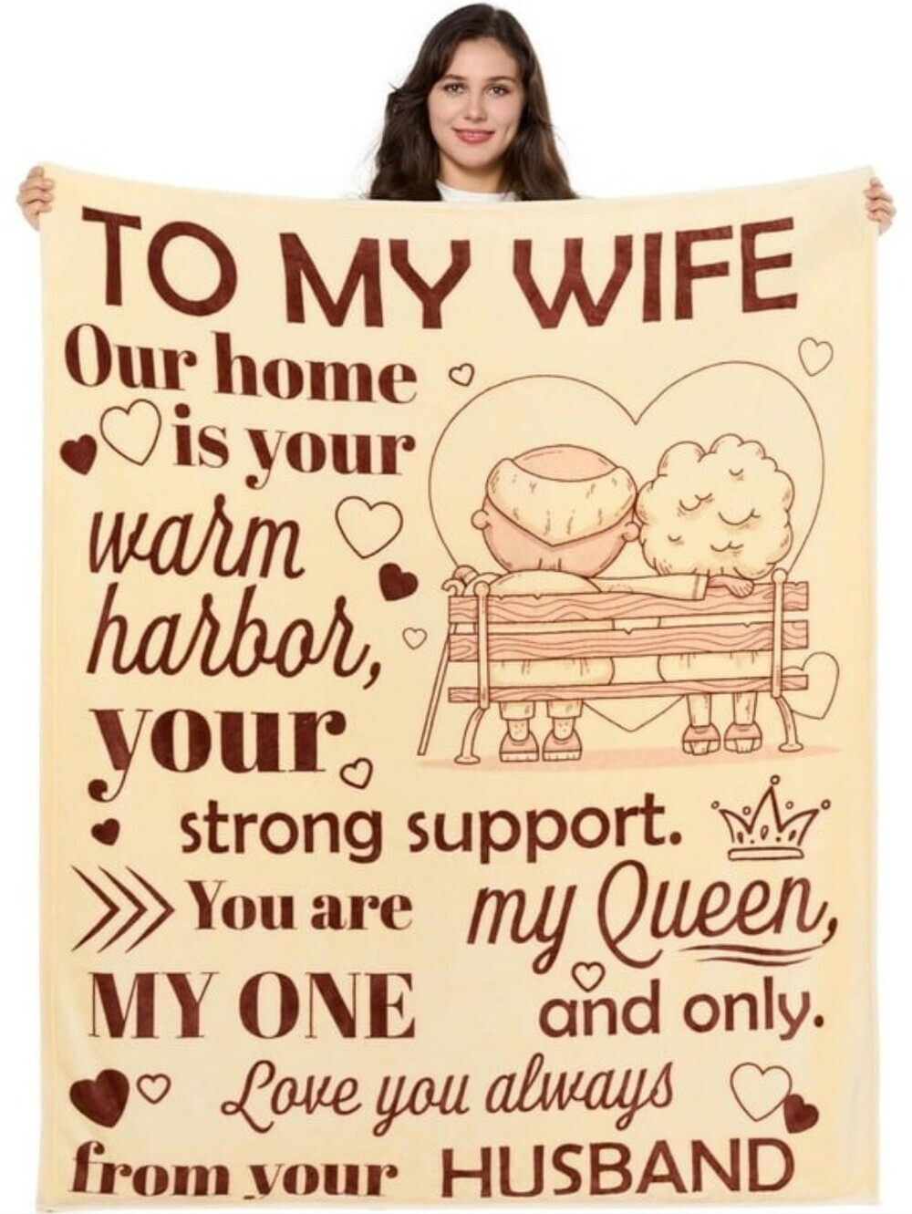 To My Wife Cozy Message Throw Blanket - Cream & Brown